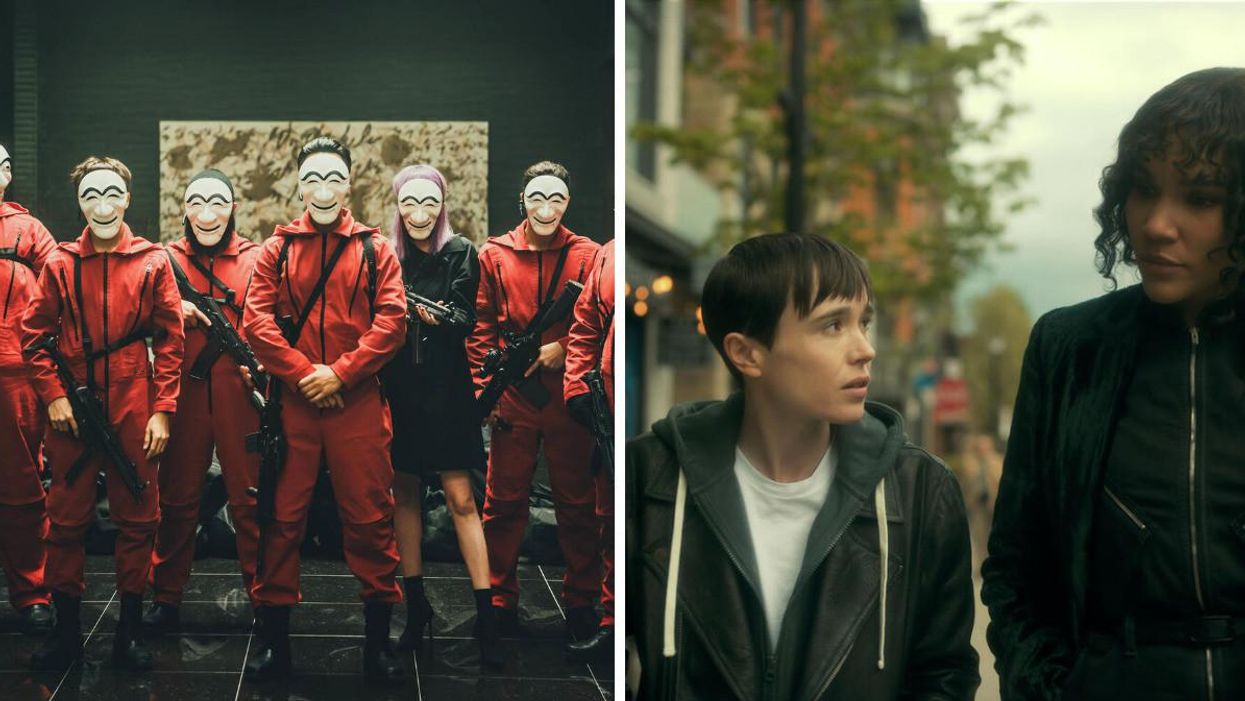 Money Heist: Korea - Joint Economic Area. Droite : The Umbrella Academy: Saison 3.