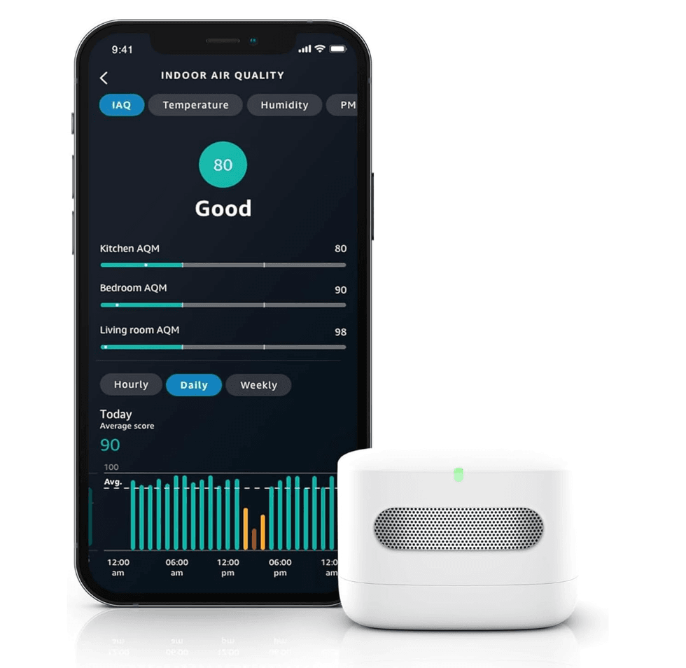 Moniteur intelligent Amazon qui mesure la qualit\u00e9 de l'air int\u00e9rieur sur le site d'Amazon Canada.