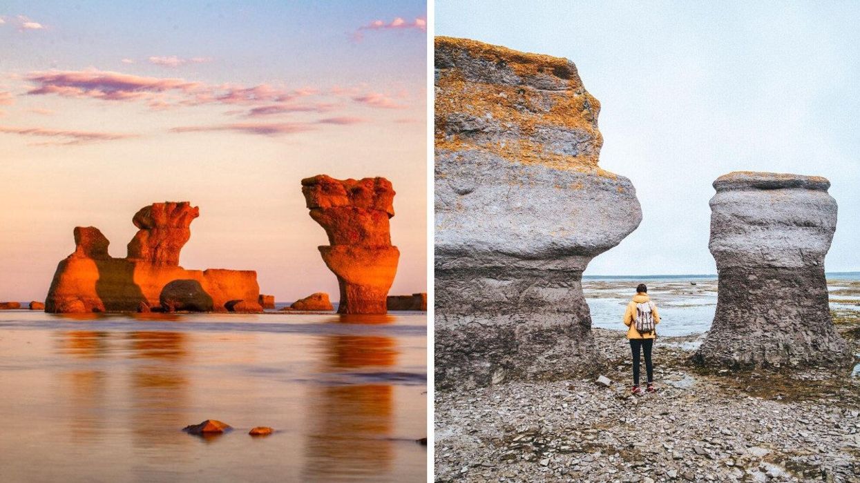 Monoliths at a national park in Canada. Right: A walks between monoliths.