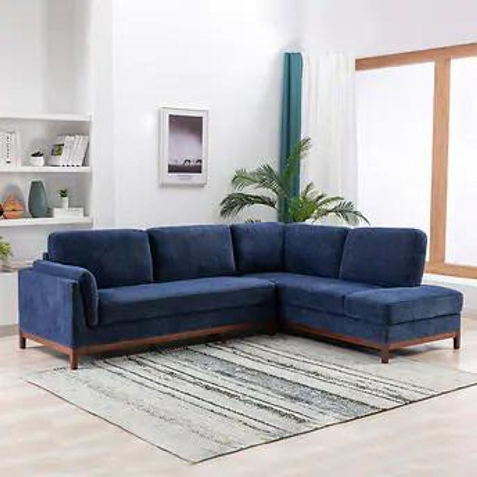 Monroe Contemporary 2-piece Fabric Sectional, Blue