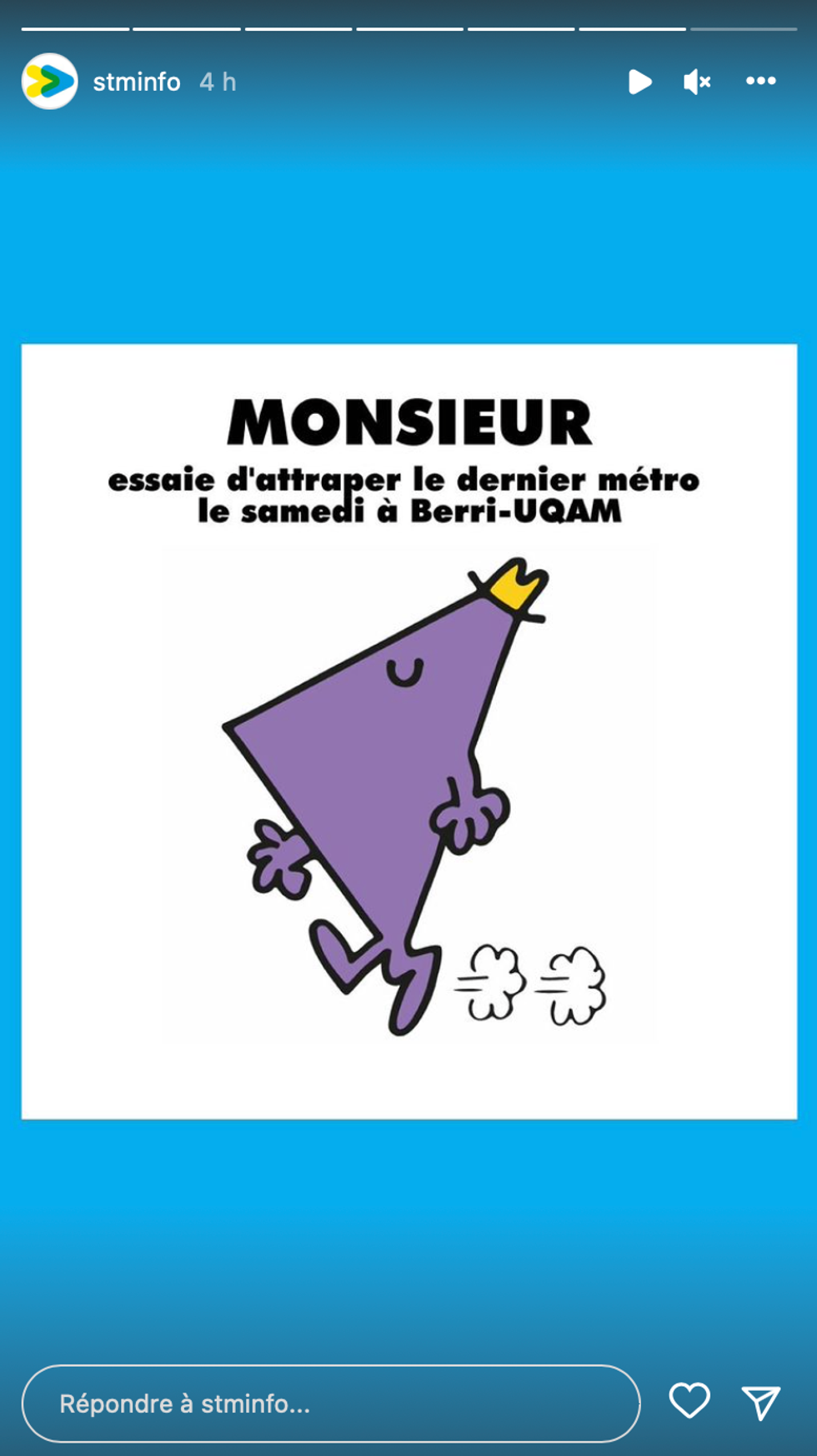 Monsieur essaie d'attraper le dernier m\u00e9tro le samedi \u00e0 Berri-UQAM.