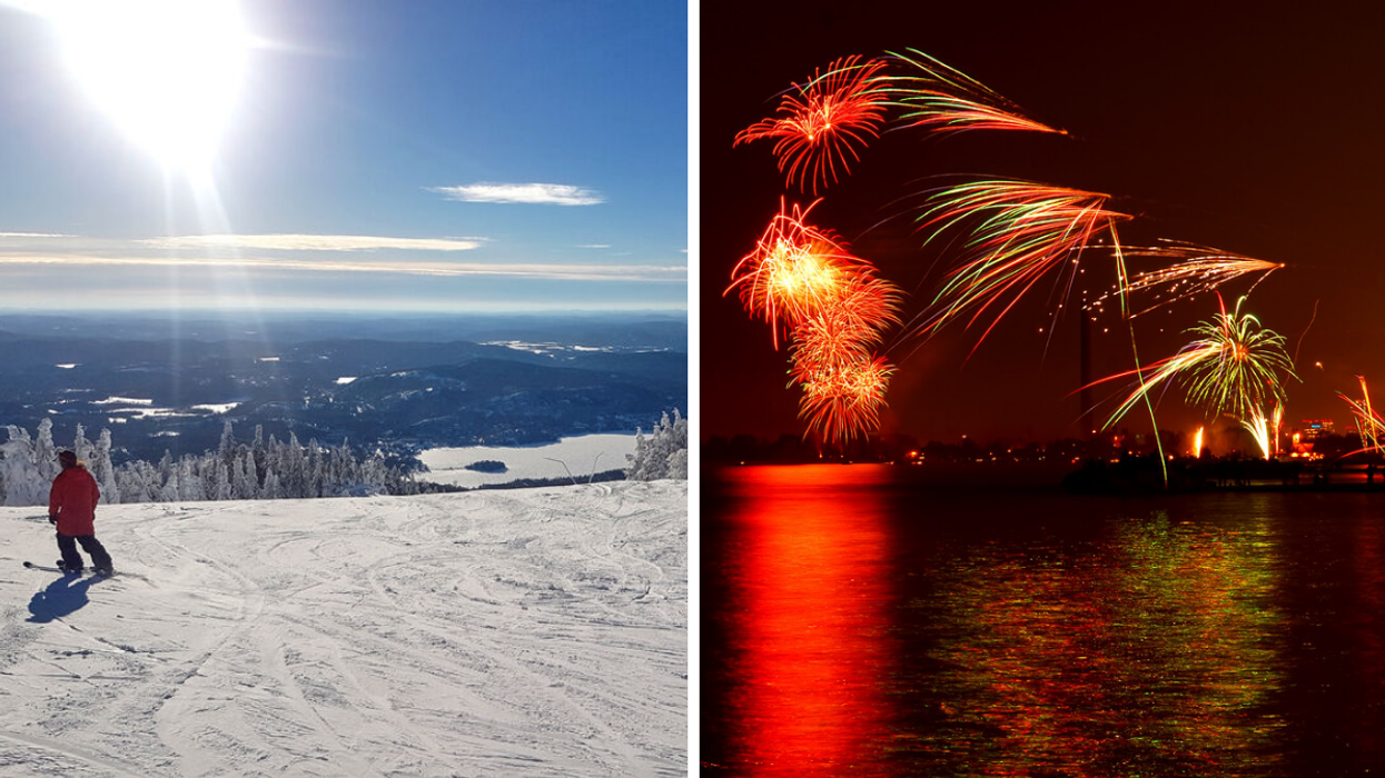 Mont-Tremblant in Québec. Right: Fireworks in Toronto.