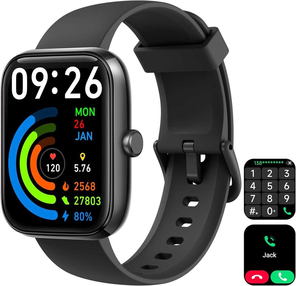 Montre intelligente avec appels Bluetooth, Alexa int\u00e9gr\u00e9e et suivi de la sant\u00e9 \u00e0 vendre sur Amazon Canada.