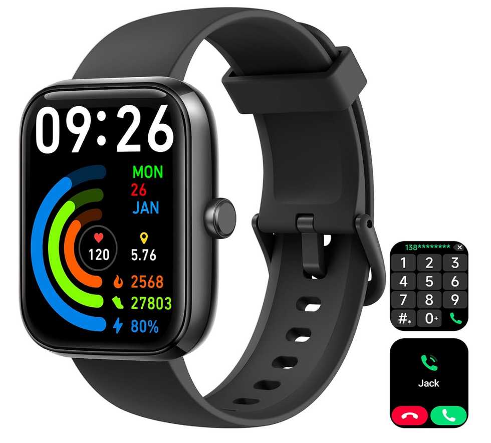 Montre intelligente unisexe avec appel Bluetooth, Alexa int\u00e9gr\u00e9e et suivi sant\u00e9.