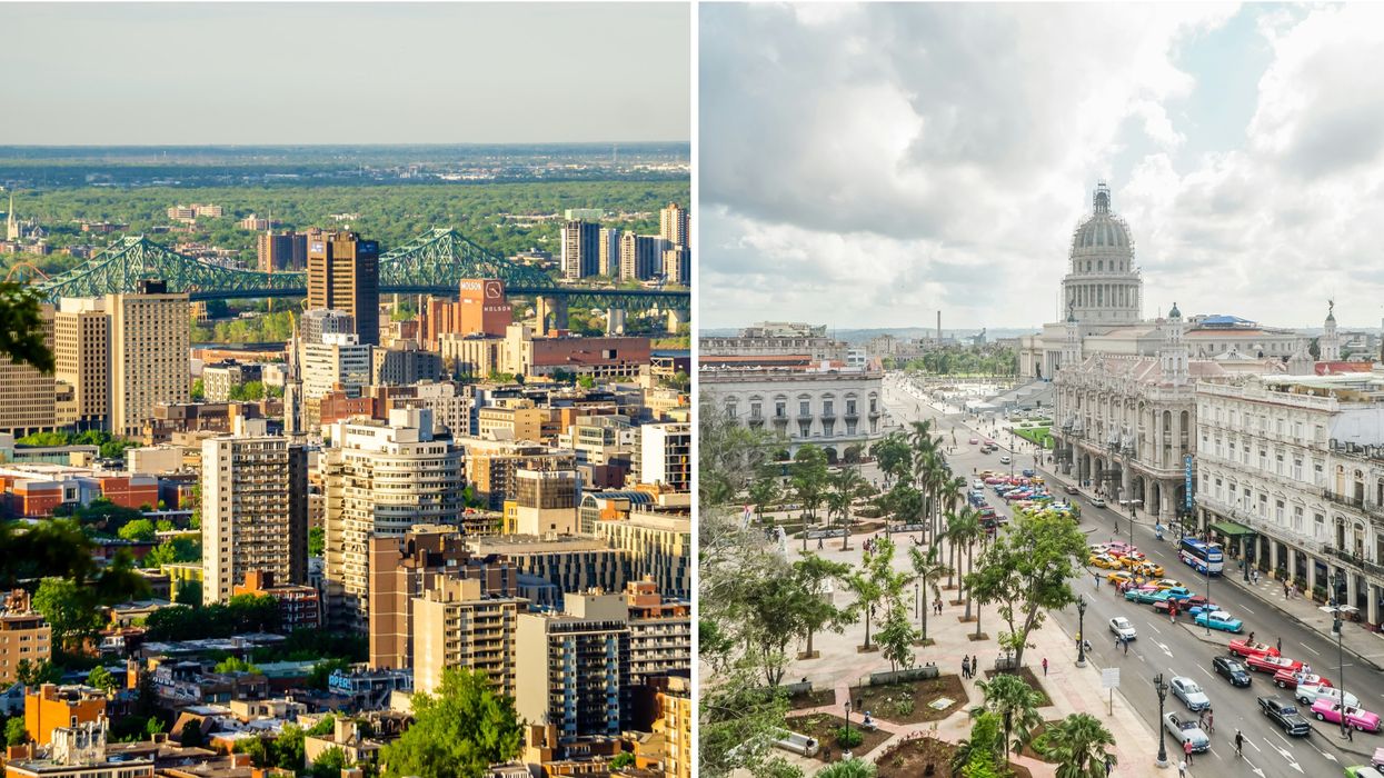 Montréal. Droite : Vue sur La Havane, à Cuba.