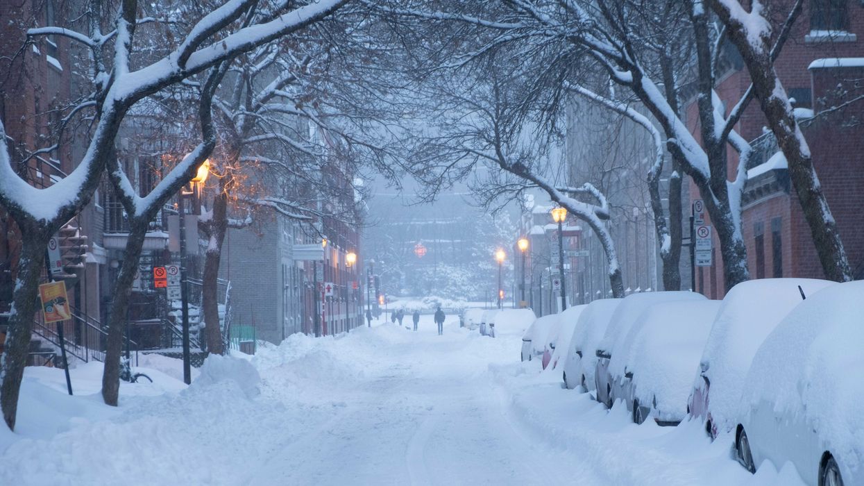 montreal street with parked cars under snow