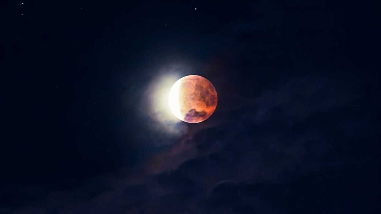 moon partially red during a lunar eclipse