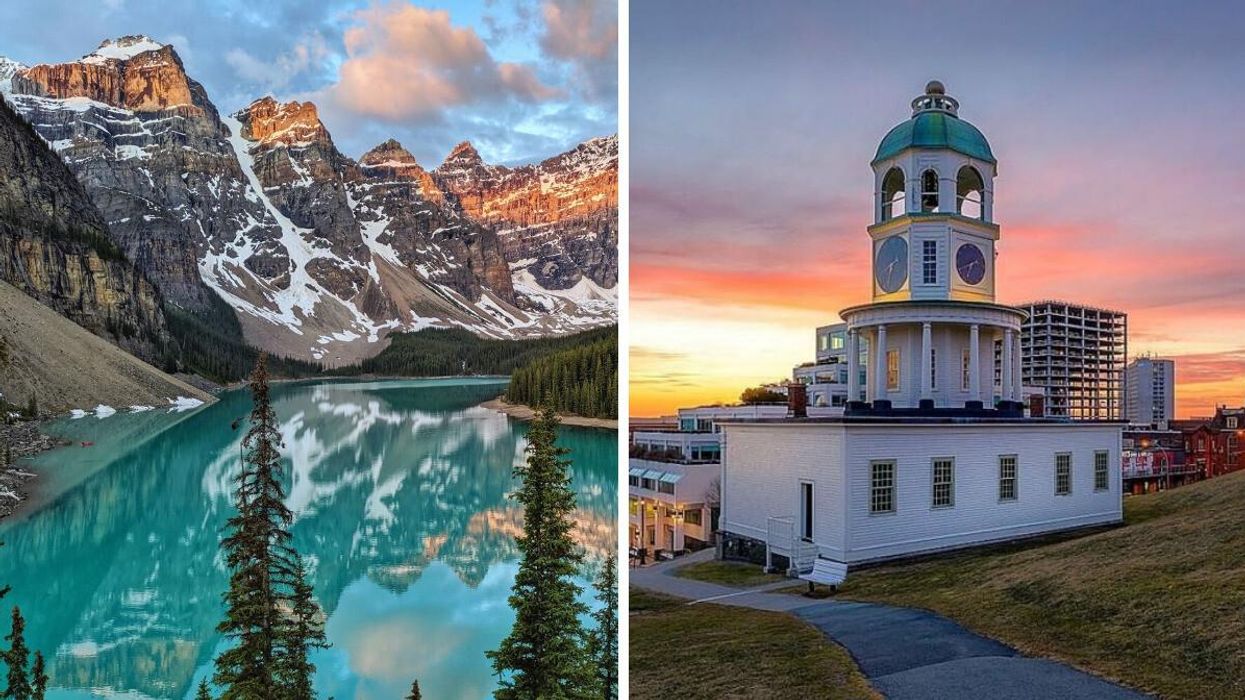 Moraine Lake in Banff National Park. Right: The Halifax Citadel.
