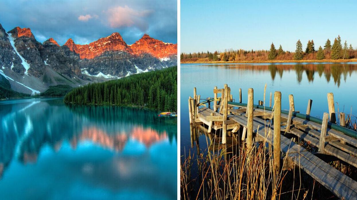 Moraine Lake. Right: Elk Island National Park.