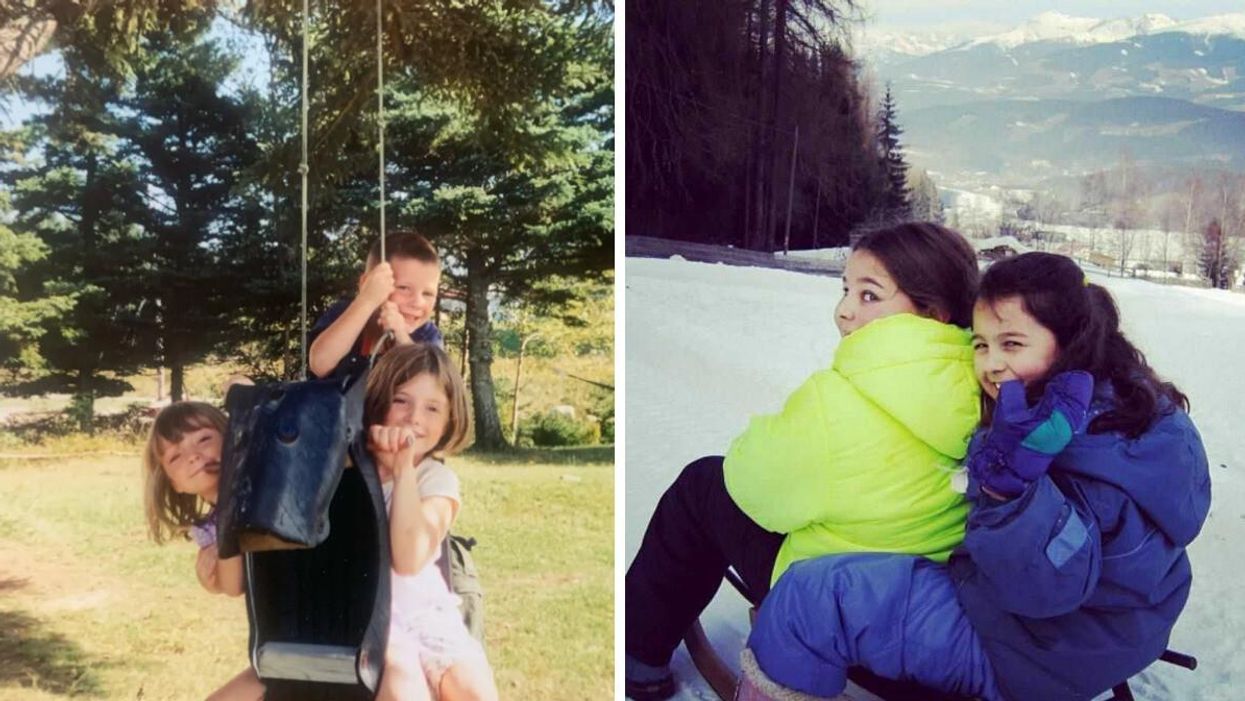 Morgan Leet and siblings. Right: Sierra Riley and sibling.