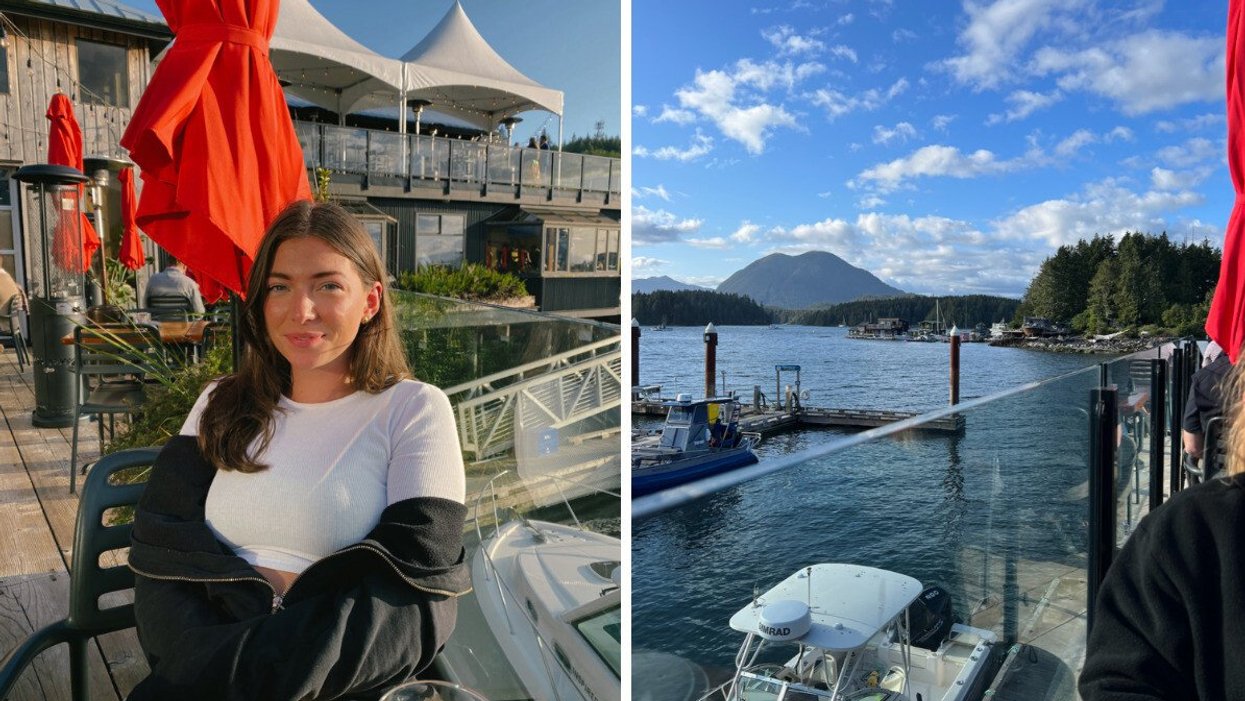 Morgan Leet at Shelter Restaurant in Tofino. Right: Patio of Shelter Restaurant on Vancouver Island.