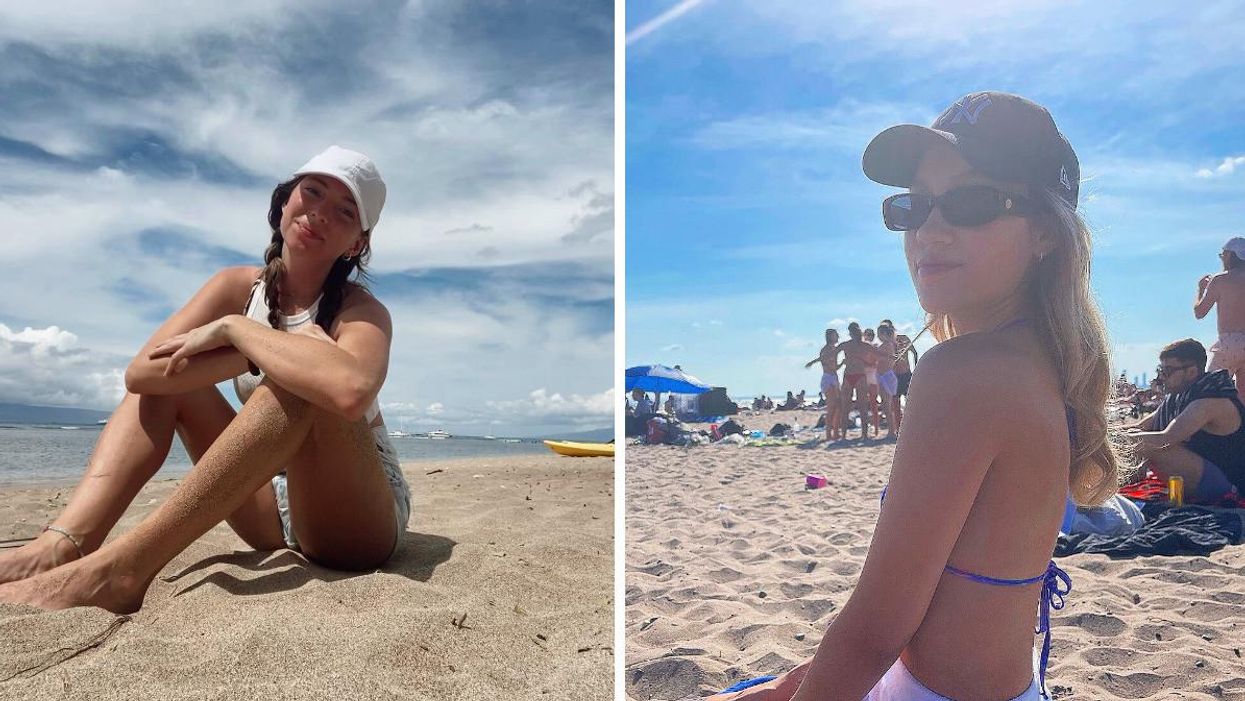 Morgan Leet at Wreck Beach. Right: Katherine Caspersz at Hanlan's Point Beach.