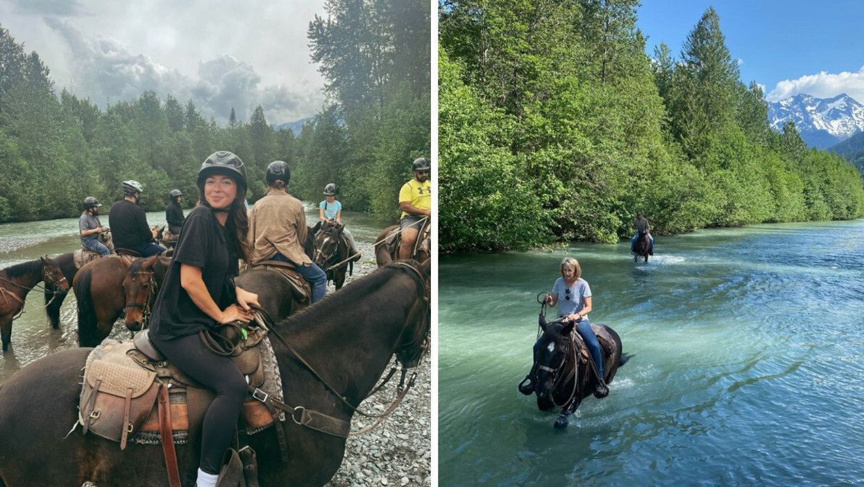Morgan Leet horseback riding in B.C. Right: Horseback riding in B.C.