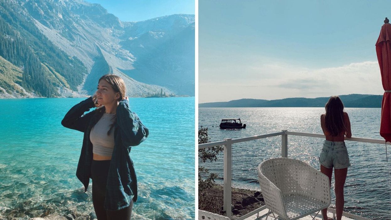 Morgan Leet in B.C. Right: Morgan Leet in New Brunswick.