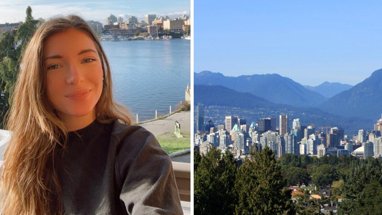 Morgan Leet in B.C. Right: The city of Vancouver, B.C.