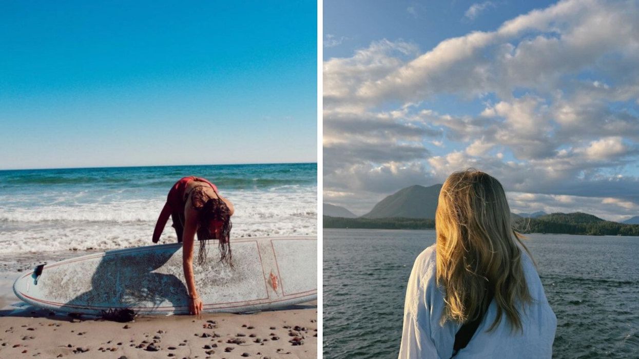 Morgan Leet in Nova Scotia. Right: Person in Tofino.