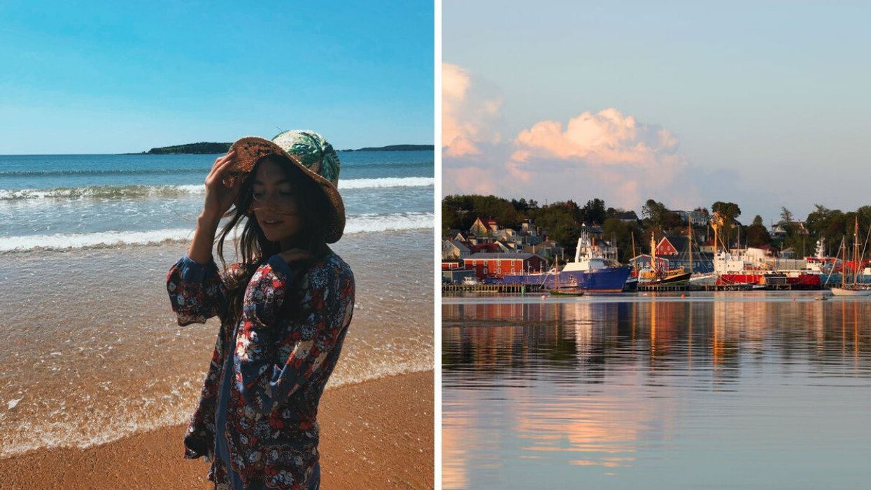 Morgan Leet on a New Brunswick beach. Right: Fundy National Park.