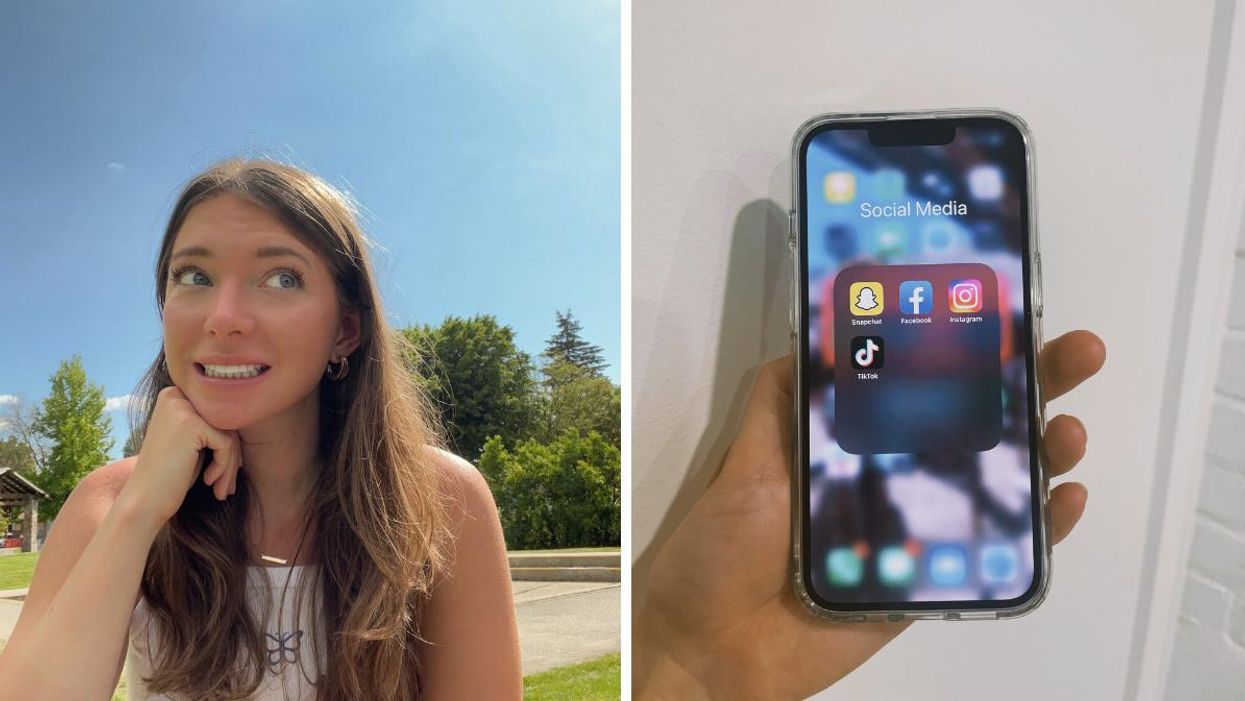 Morgan Leet. Right: A phone with social media applications.