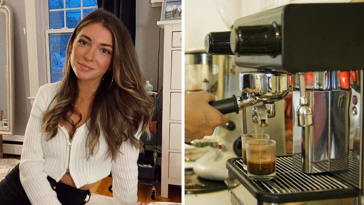 Morgan Leet. Right: An espresso machine.