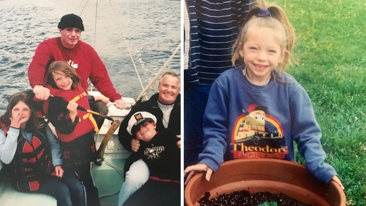 Morgan Leet sailing with her family in the East Coast of Canada. Right: Morgan Leet as a child.