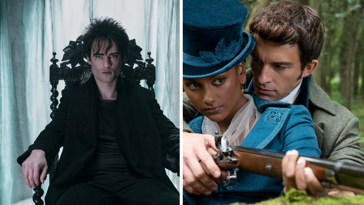 Morpheus from Netflix's The Sandman. Right: Kate Sharma and Anthony Bridgerton from Bridgerton.
