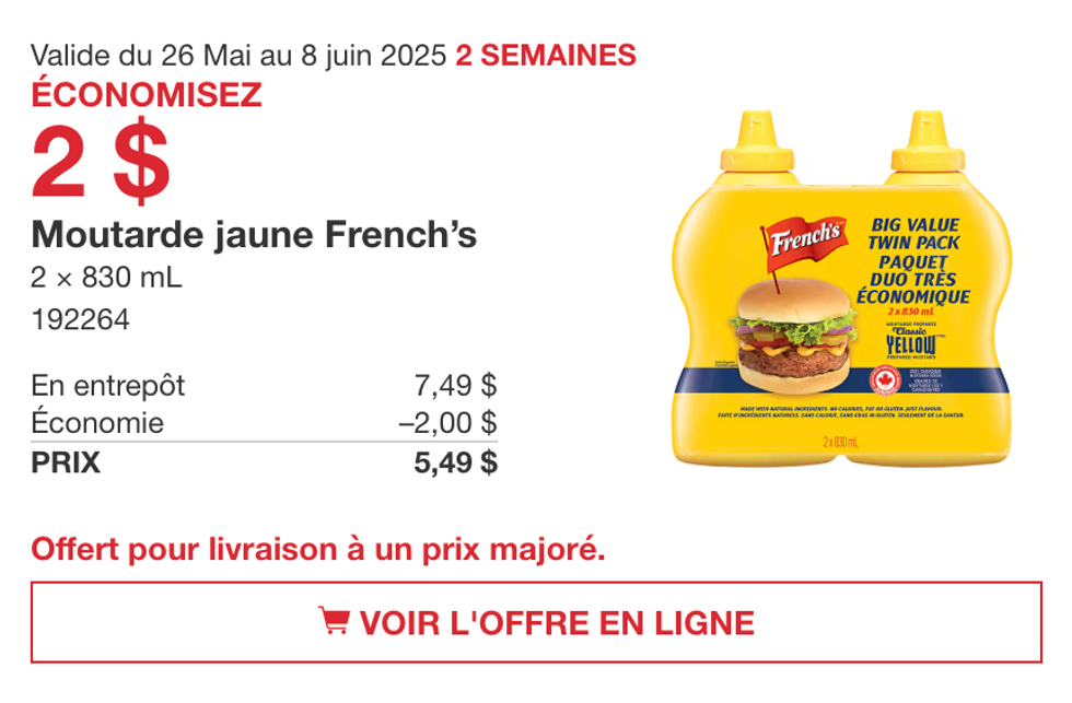 Moutarde jaune French\u2019s en rabais dans la circulaire de Costco