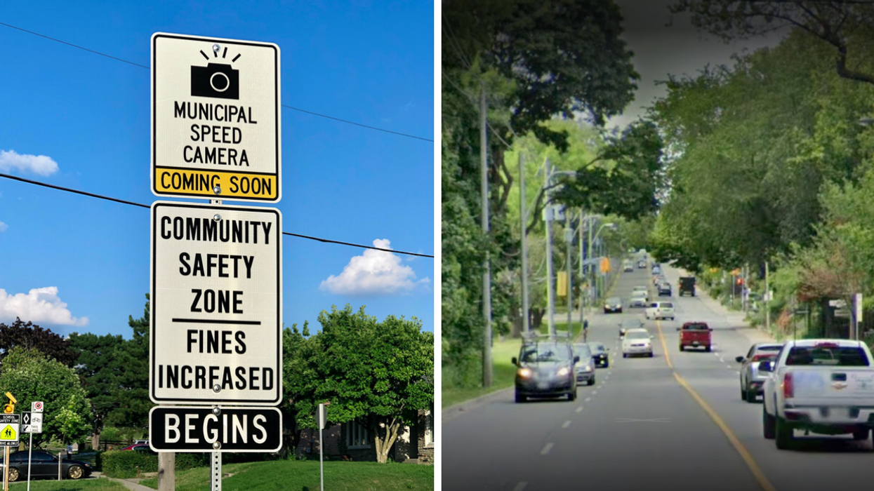Municipal speed camera sign. Right: Toronto street.