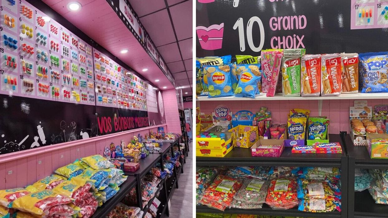 Mur de bonbons. Droite : Bonbons.