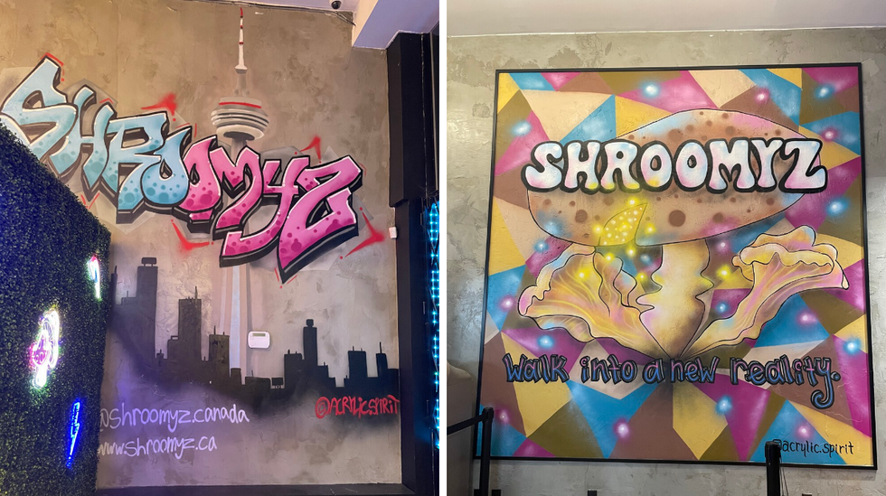 Murals inside of Shroomyz.