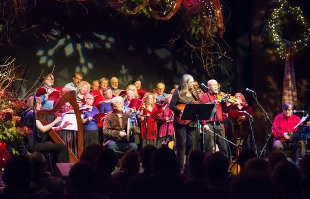 Musicians perform with a choir in Peterborough, Ontario, during the holidays.