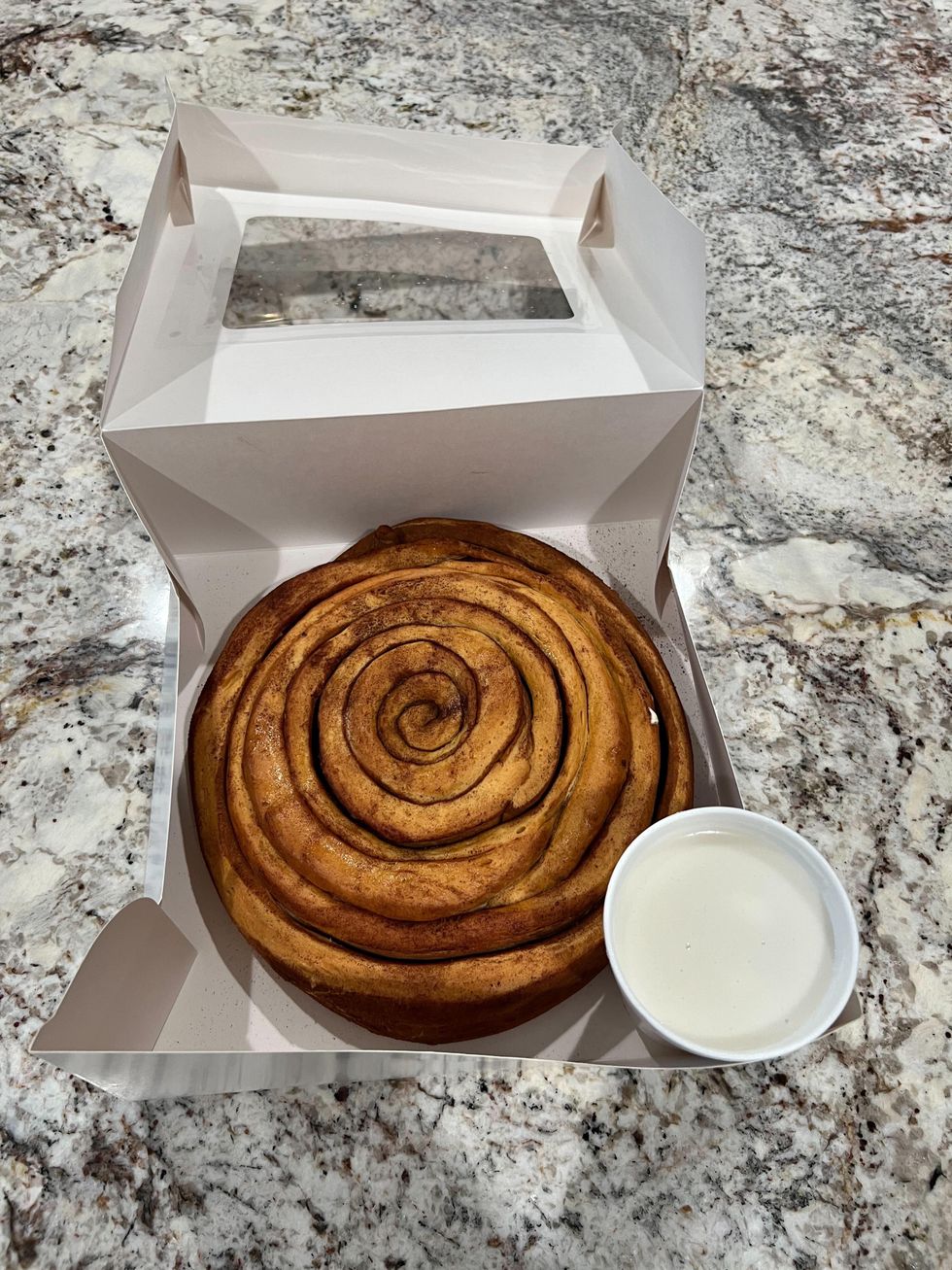 My fresh 5-pound cinnamon roll before I poured the icing on top.
