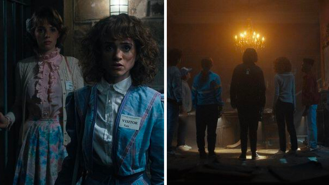 Nancy et Robin de Stranger Things. Droite : Les ados de Stranger Things.