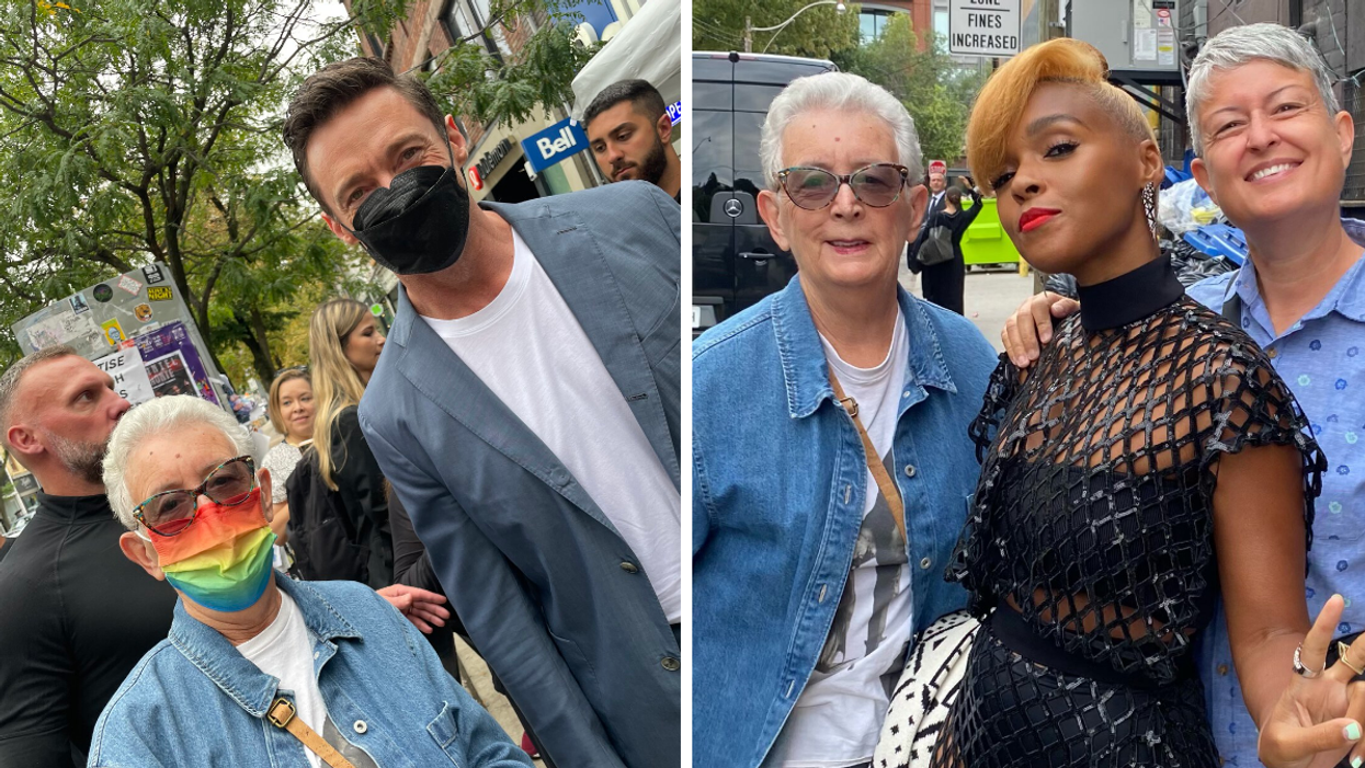 Nancy Lester with Hugh Jackman. Right: Nancy and Rebecca Lester with Janelle Monáe.