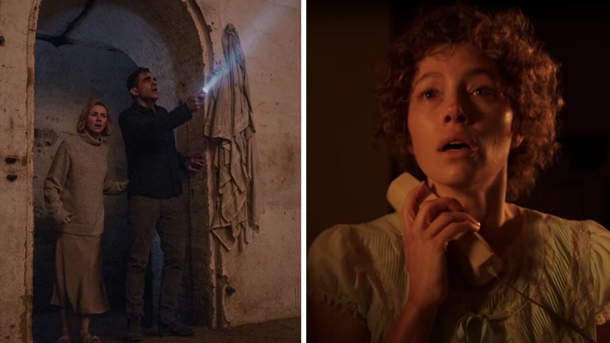 Naomi Watts and Bobby Cannavale in "The Watcher." Right: Jessica Biel in "Candy."