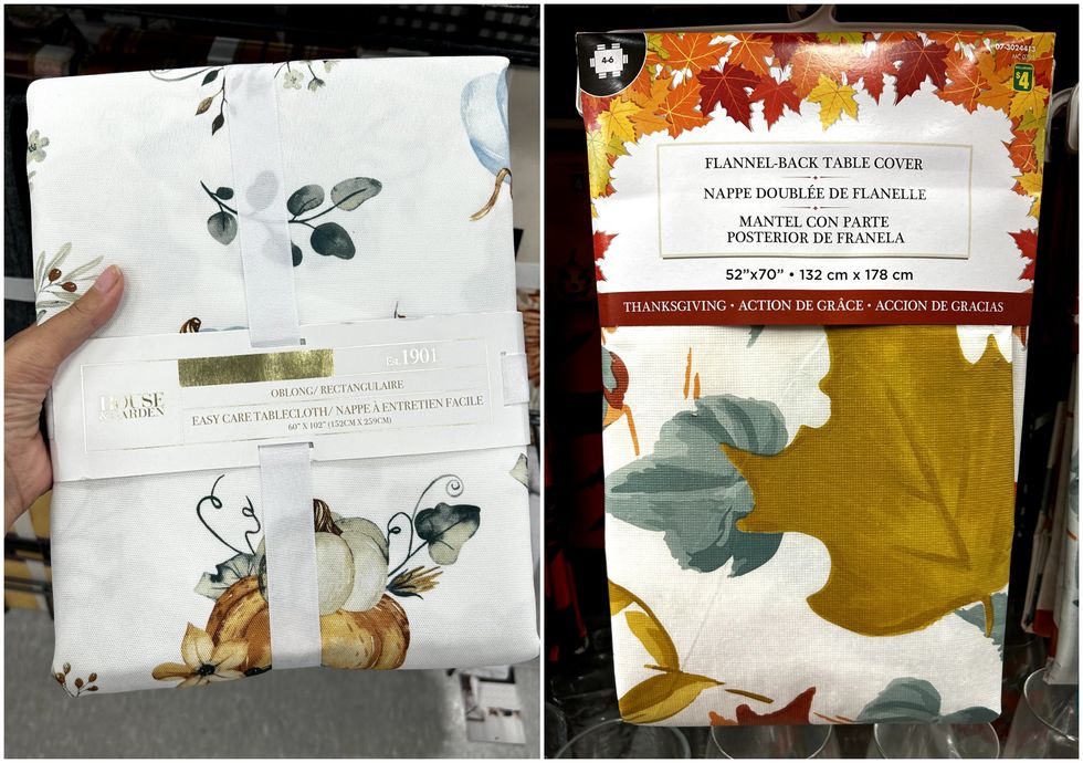 Nappe automnale du HomeSense. Droite : Nappe automnale du Dollarama.