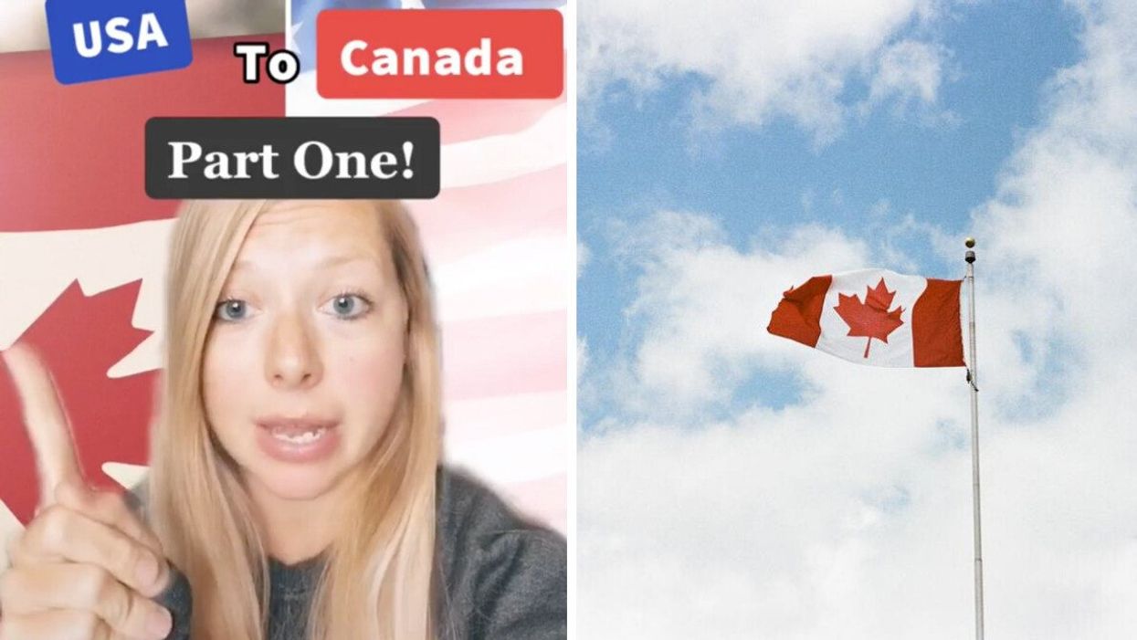 Natasha of theworldpursuit on TikTok. Right: The Canadian flag.