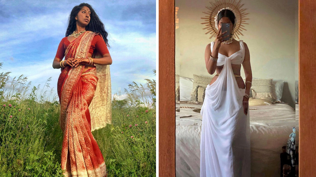 Natasha Thasan in a draped outfit.