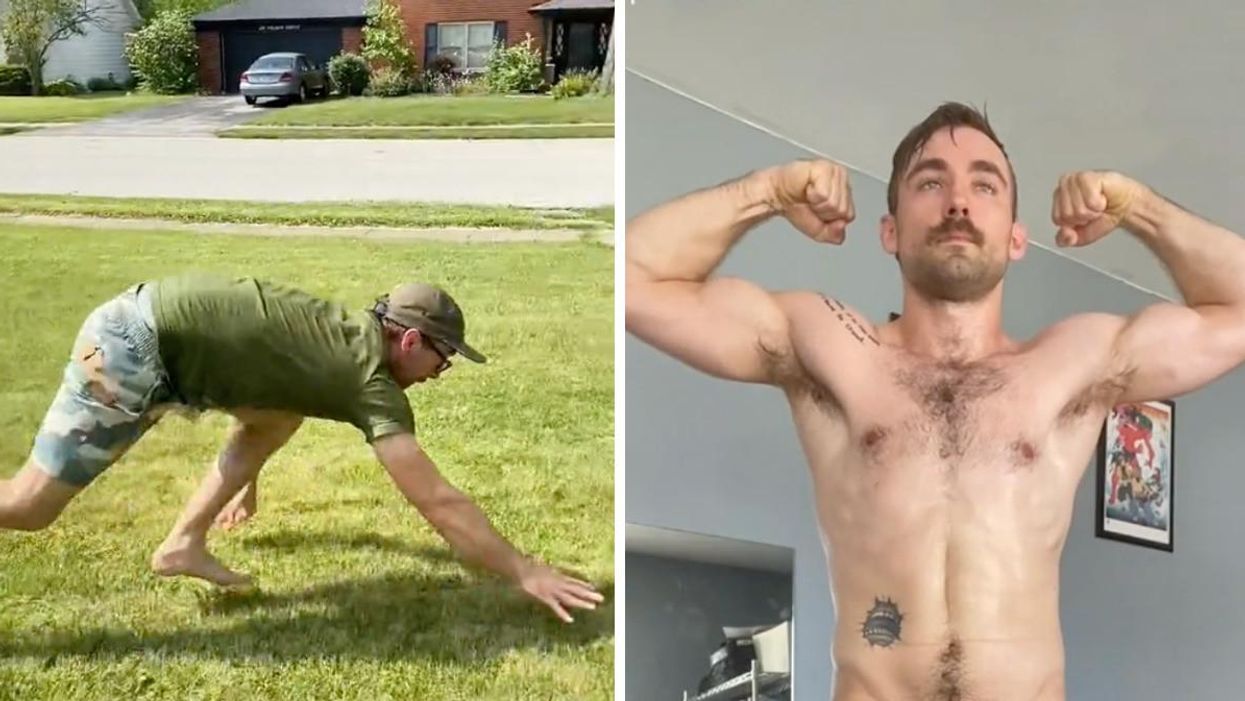 Nathaniel Nolan running on all four limbs. Right: Nathaniel Nolan showing his progress.