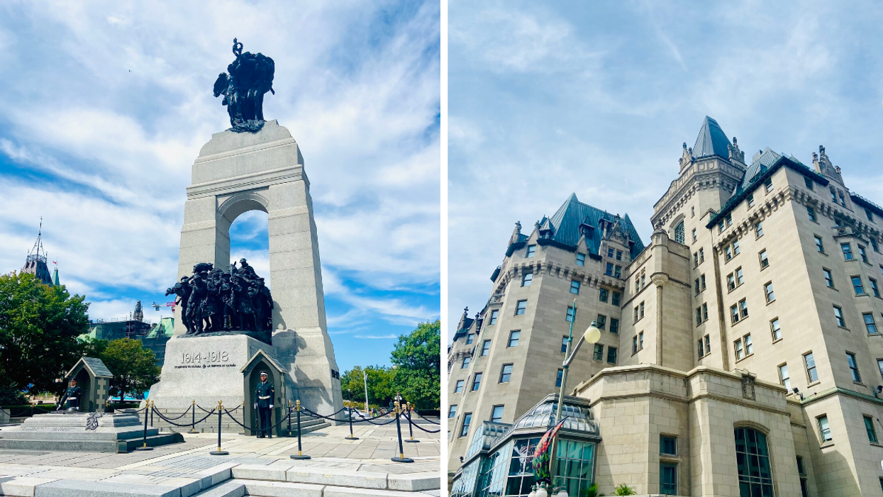 National War Memorial in Ottawa. Right: Ottawa's castle the Chateau Laurier.