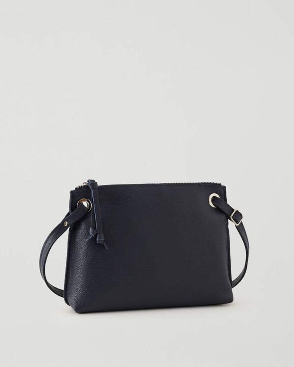 navy genuine leather crossbody Edie Bag Cervino from roots