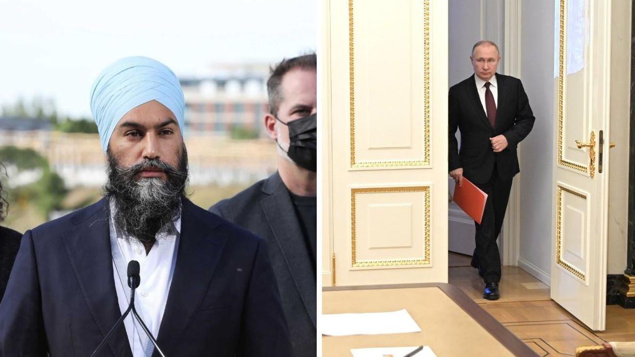 NDP leader Jagmeet Singh. Right: Russia President Vladimir Putin.