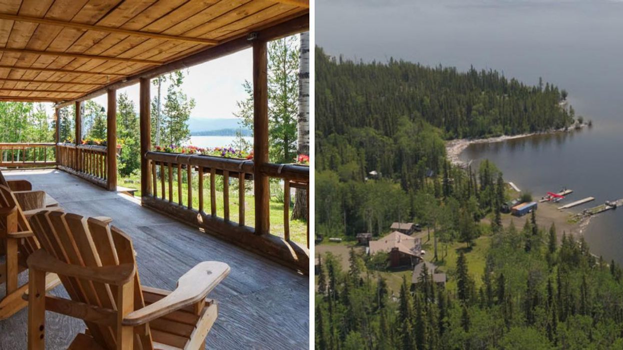 Nechako Lodge porch. Right: View of the property from above.