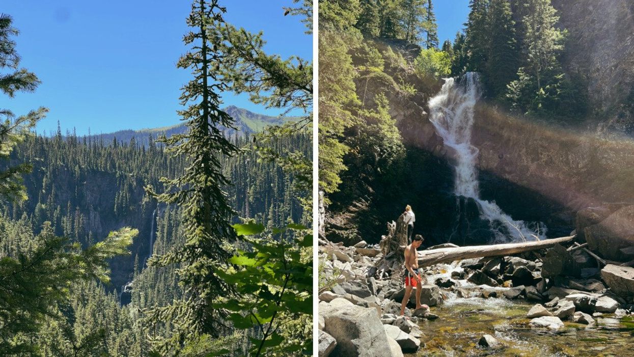 Nepopekum Falls in Manning Park, B.C. Right: Three Falls Trail in E.C. Manning Park, B.C.