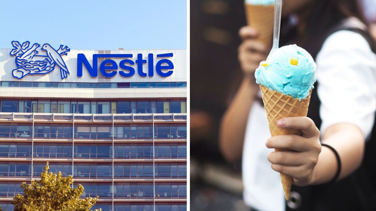 Nestlé building. Right: Ice cream cone.