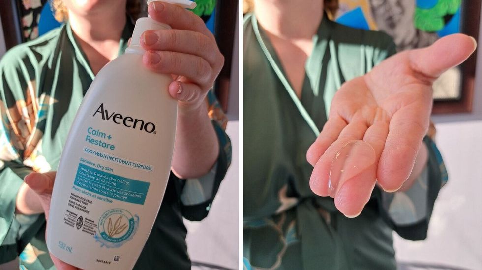 Nettoyant corporel Aveeno\u00ae Calm + Restore\u00ae.