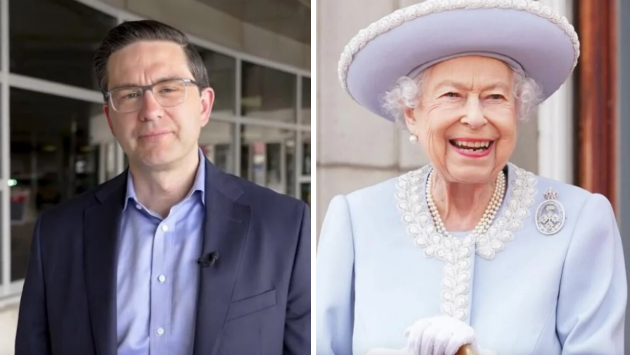 New Conservative Party leader Pierre Poilievre. Right: The late Queen Elizabeth II.