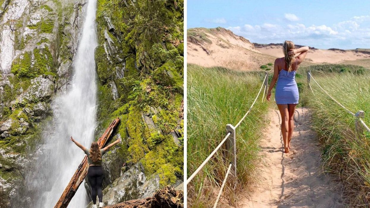 Niagara Falls in BC. Right: Greenwich Beach in PEI.