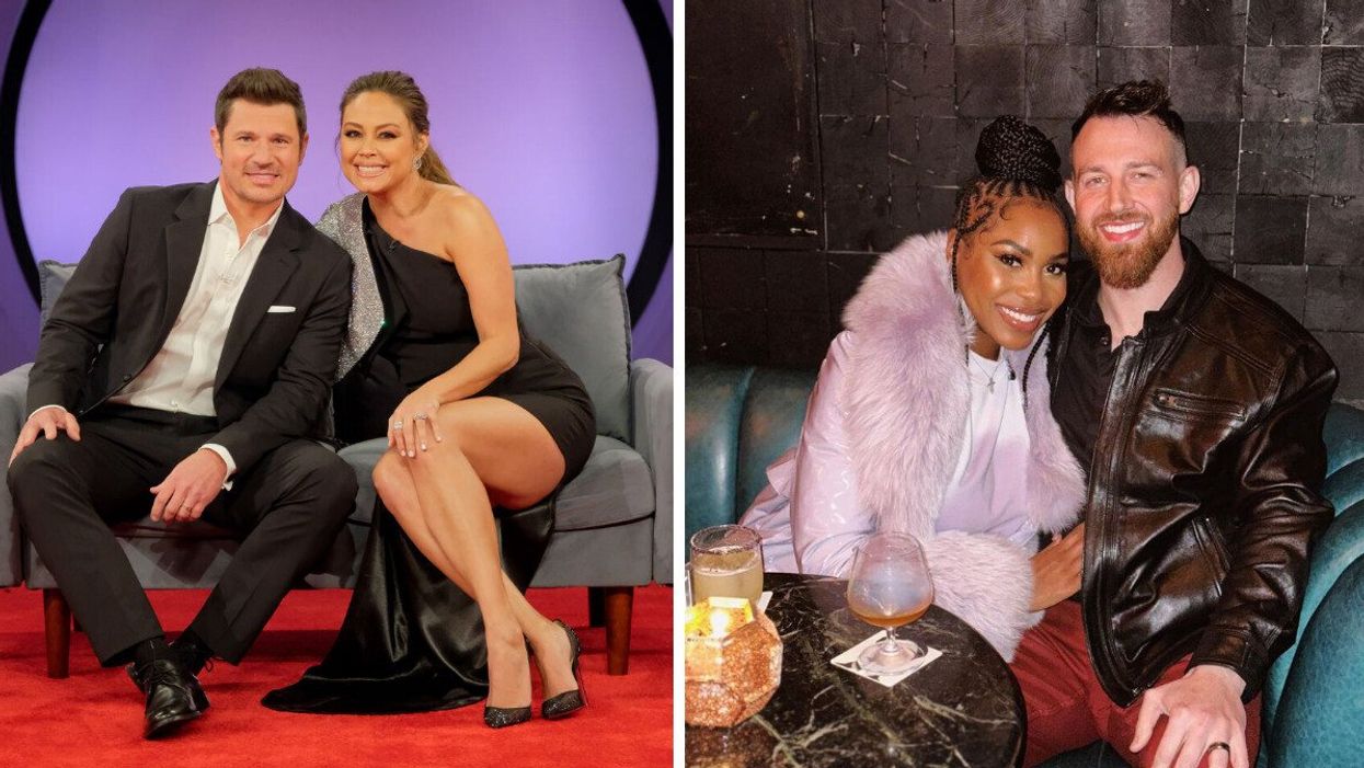 Nick and Vanessa Lachey at the Love Is Blind Season 4 reunion. Right: Lauren and Cameron Hamilton who were in Season 1 of Love Is Blind.