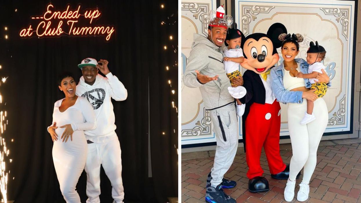 Nick Cannon and Abby De La Rosa. Right: Nick Cannon and Abby De La Rosa with their twins.