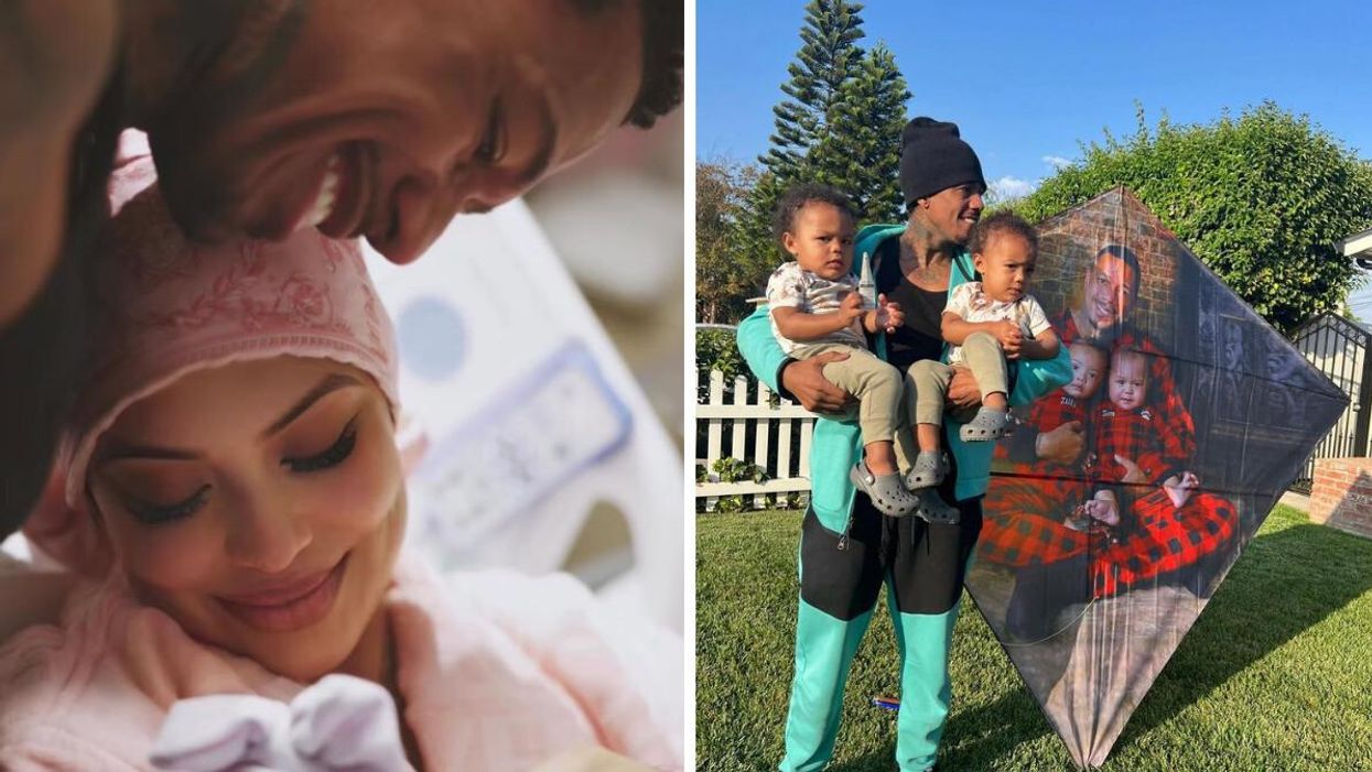 Nick Cannon with Abby De La Rosa. Right: Nick Cannon with two of his children.